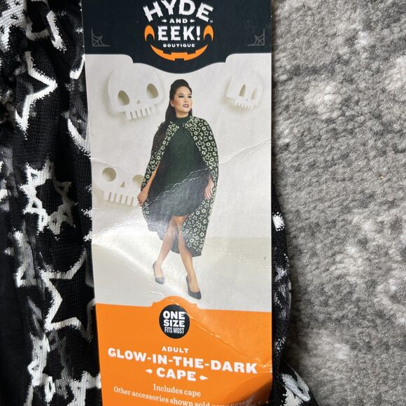 Hyde And Eek! NEW Glow In The Dark Halloween Cape Adult OSFM Black Stars Witch - Picture 2 of 6